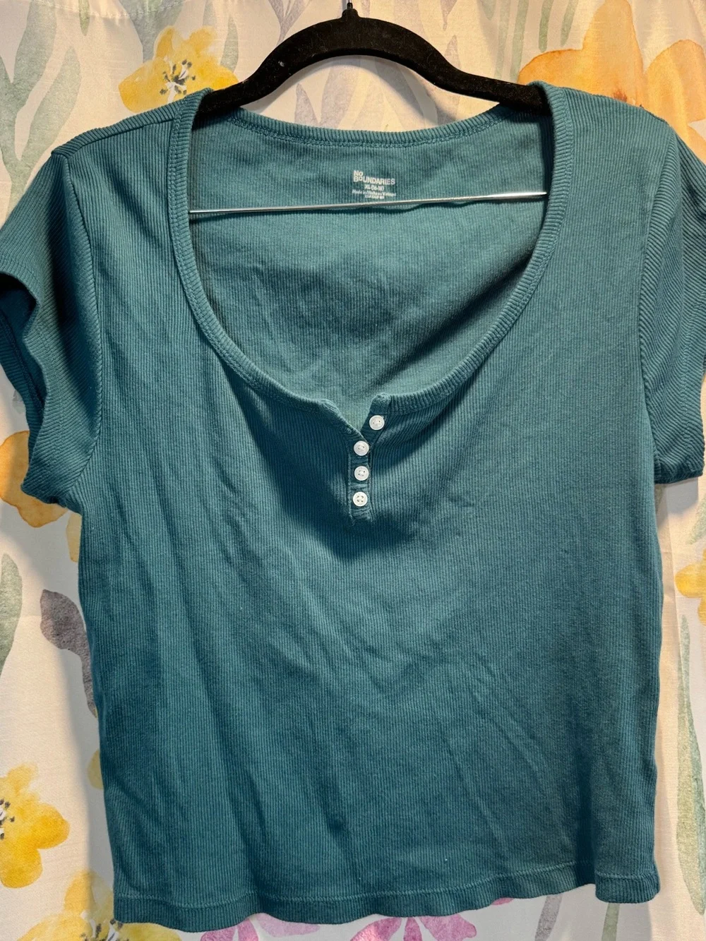 No Boundaries Teal Short Sleeve Henley Top